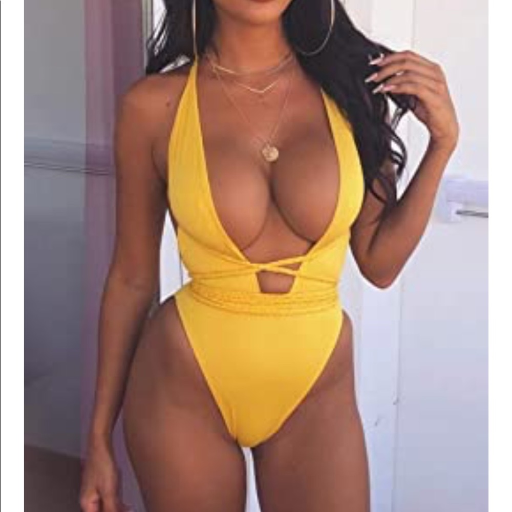 SOLD - Plunging Criss Cross One Piece Swimsuit